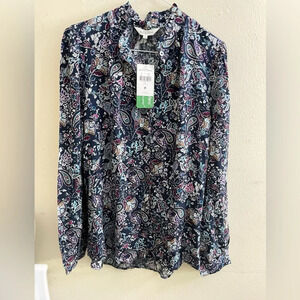 Sz S Northern Reflections woman blouse Smocked Mockneck Blouse long sleeve